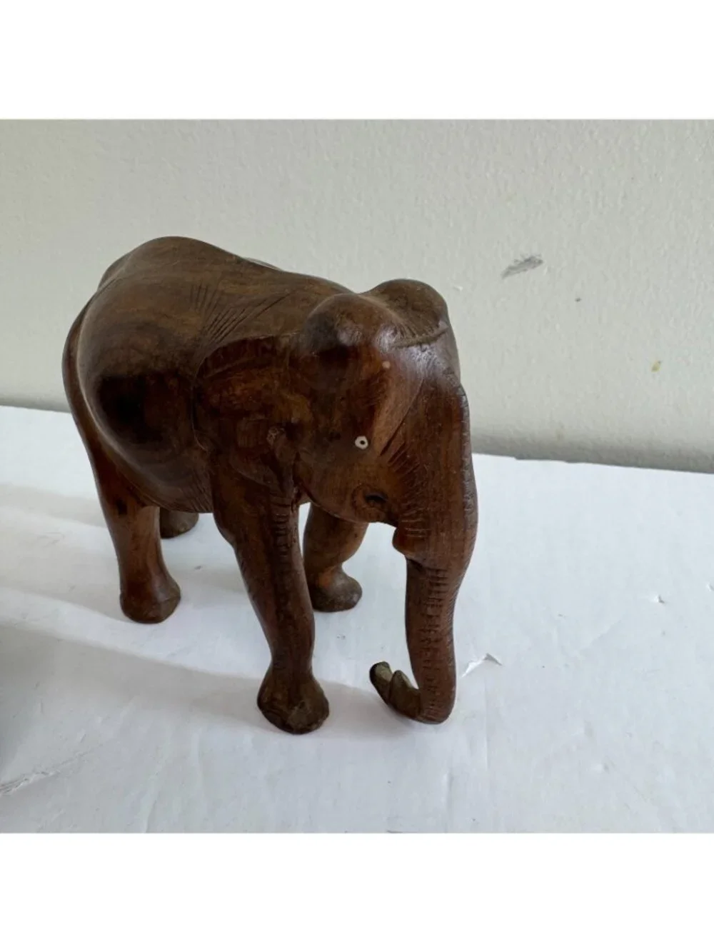 Hand Carved Wooden Elephant Figurines Lot Vtg Carved Wood Animal Decor Set of 3